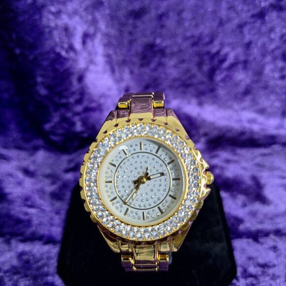Goldtone Crystal Accent Watch – Rhinestone Dial & Luxe Face - Picture 1 of 4